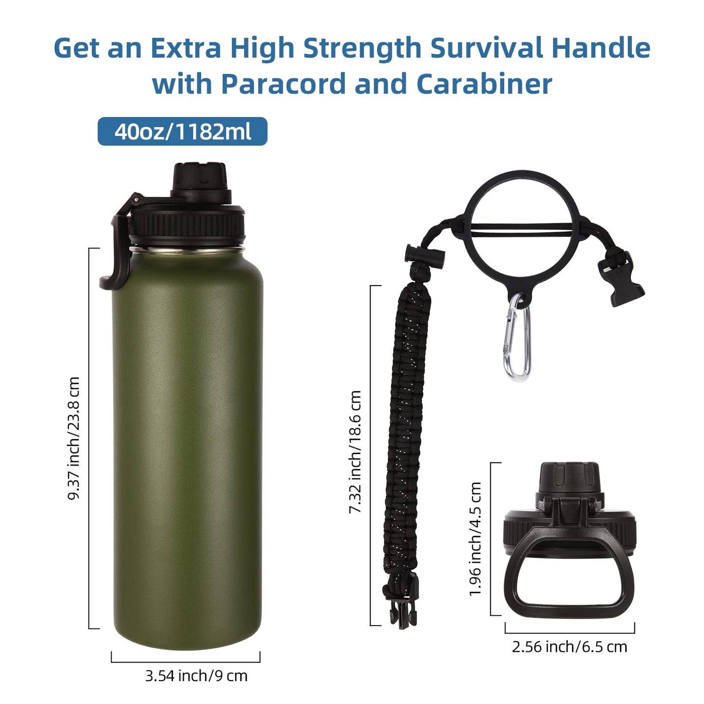Botellas de Agua Volhoply Verde Militar con Asa de Paracaídas y Tapa de Boquilla