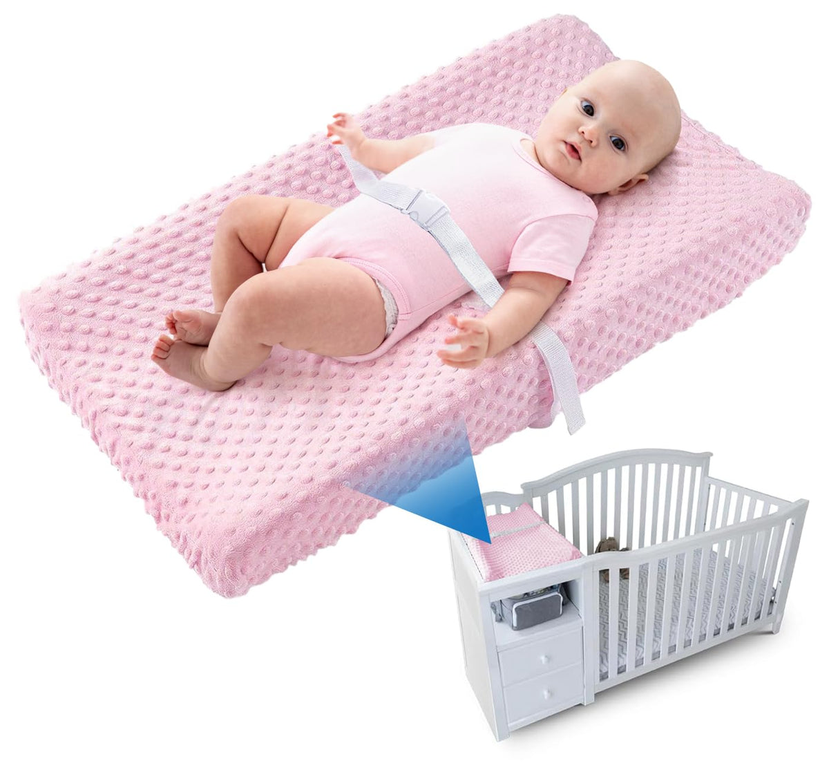 LOONAH - Cambiador pequeño compacto con cubierta, 27 x 16 pulgadas, cambiador de pañales contorneado para cuna combinada con cambiador, impermeable e hipoalergénico, correa de seguridad con hebilla de