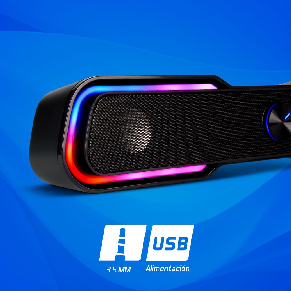 Bocina BSP-350 Start The Game Bluetooth con RGB, Panel Táctil, Selección de Color, Alimentación USB, Salida 3.5 mm, con Microfono, Gamer, para PC Gamer, Pantalla, Computadora,