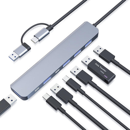 Hub USB C,7 en 2 Adaptador Multipuerto USB C,USB Extension con 1 USB Puertos 3.0,4 USB Puertos 2.0,2 USB C Puertos DC y Data,Ultradelgado Convertidor 7 en 2
