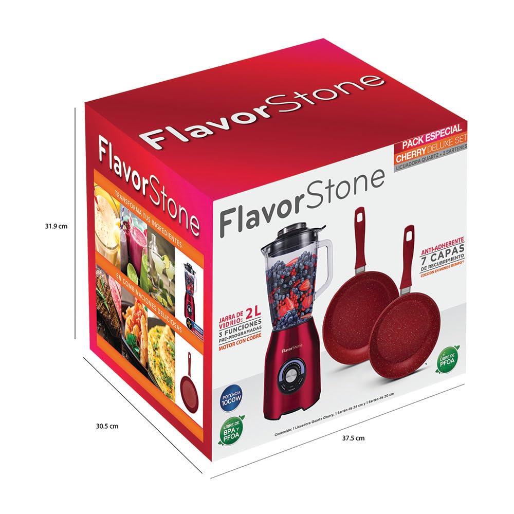 Licuadora FLAVOSTONE Quartz Cherry Deluxe con Sartenes Antiadhérentes 20 y 24 cm
