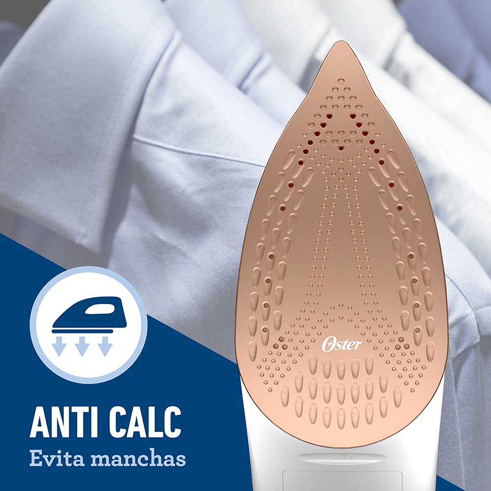 Plancha de Vapor Oster Blanco Negro Suela Grande de Cerámica 35% más Vapor