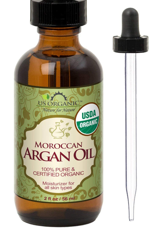 US Organic Moroccan Argan Oil, USDA Certified Organic,100% Pure & Natural, Cold Pressed Virgin, Unrefined, in Amber Glass Bottle with Glass Eye Dropper for Easy Application (2 oz (56 ml))