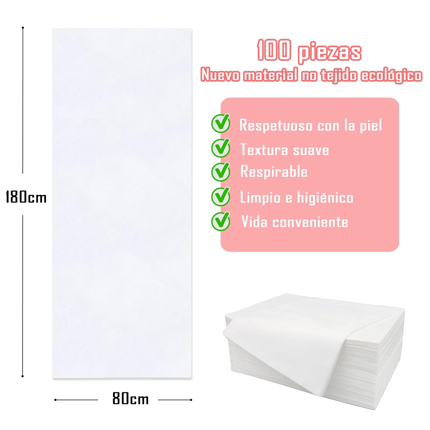 Sábanas Desechables Camilla Masaje 180x80 cm Transpirable y Suave Campos Quirúrgicos SPA
