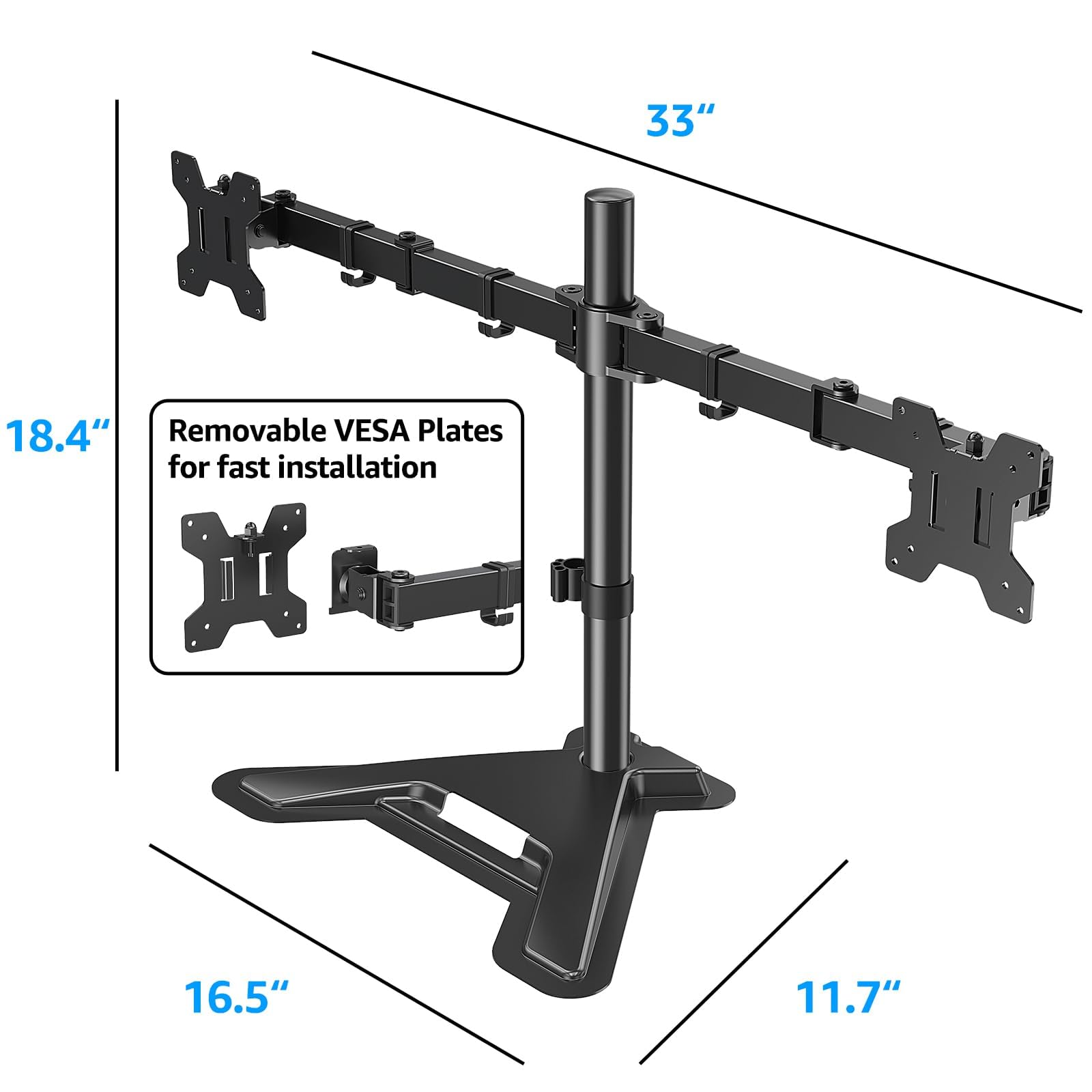 Soporte de Computadora MOUNTUP Negro Ajustable para Monitor VESA 2 Pantallas 27 Pulgadas