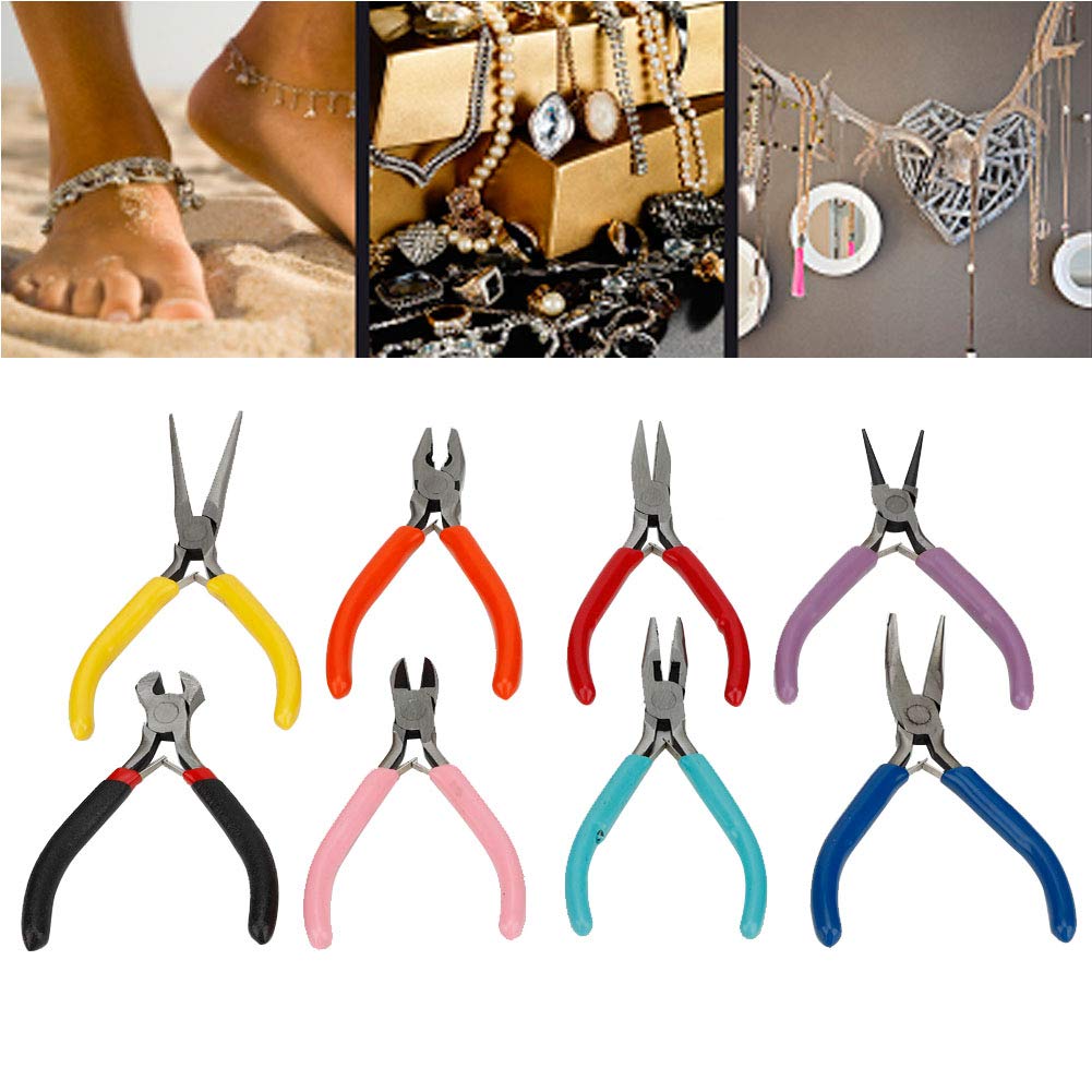 Alicates resistentes al desgaste y duraderos de punta larga/redonda/plana Alicates para joyería, juego de alicates para hacer joyas, 8 piezas/juego para uso de bricolaje en industrias