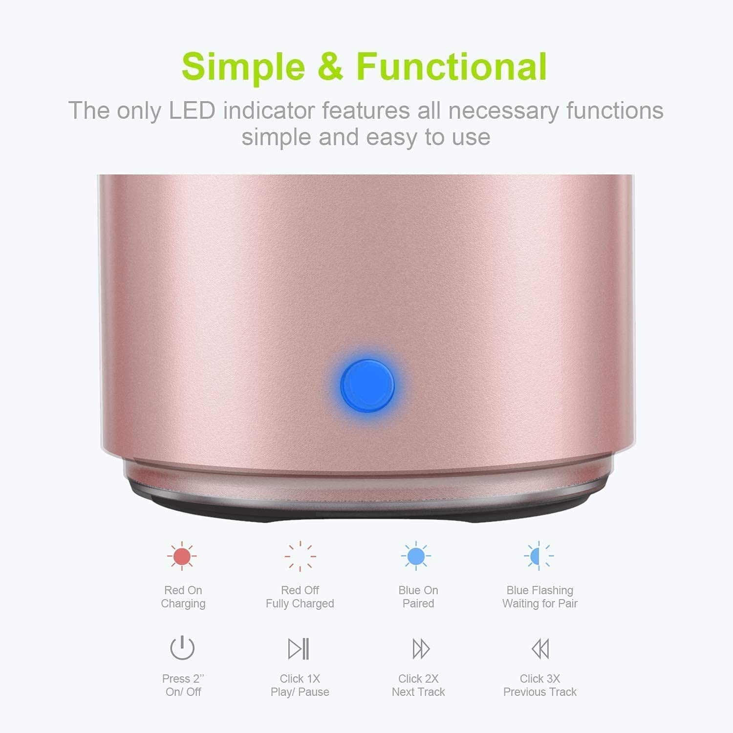 EWA Mini altavoz Bluetooth portátil A106, graves mejorados y sonido de alta definición, diseño portátil, para iPhone, iPad, Nexus, portátiles y más (Rosegold)