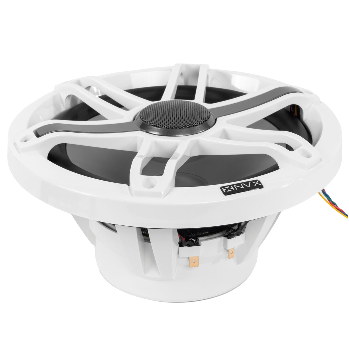 Altavoces Coaxiales Marinos NVX Blanco con Iluminación LED RGB para Barcos y Deportes Motorizados
