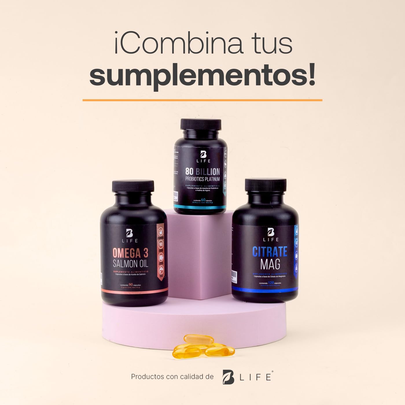 B Life Company Probióticos 80 Billones con Inulina de Agave. 60 cápsulas de 500 mg para 2 meses: Probióticos para Hombre y Mujer. 80 Billion Probiotics Platinum