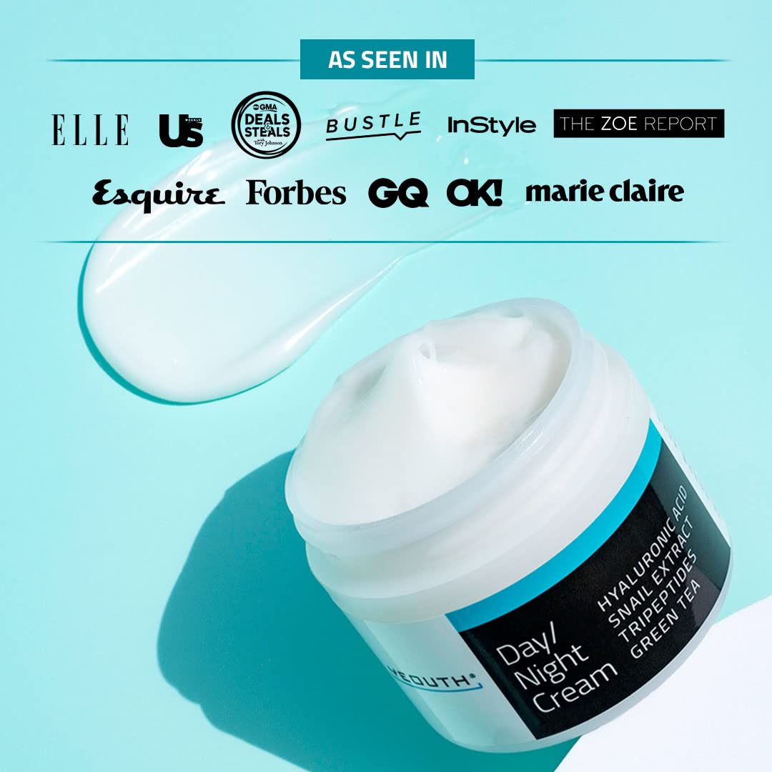 Crema hidratante facial de día YEOUTH con extracto de caracol, ácido hialurónico, té verde y péptidos, crema antiedad contra el envejecimiento o crema hidratante para la piel seca Hecho en EE.UU (1 ounce)