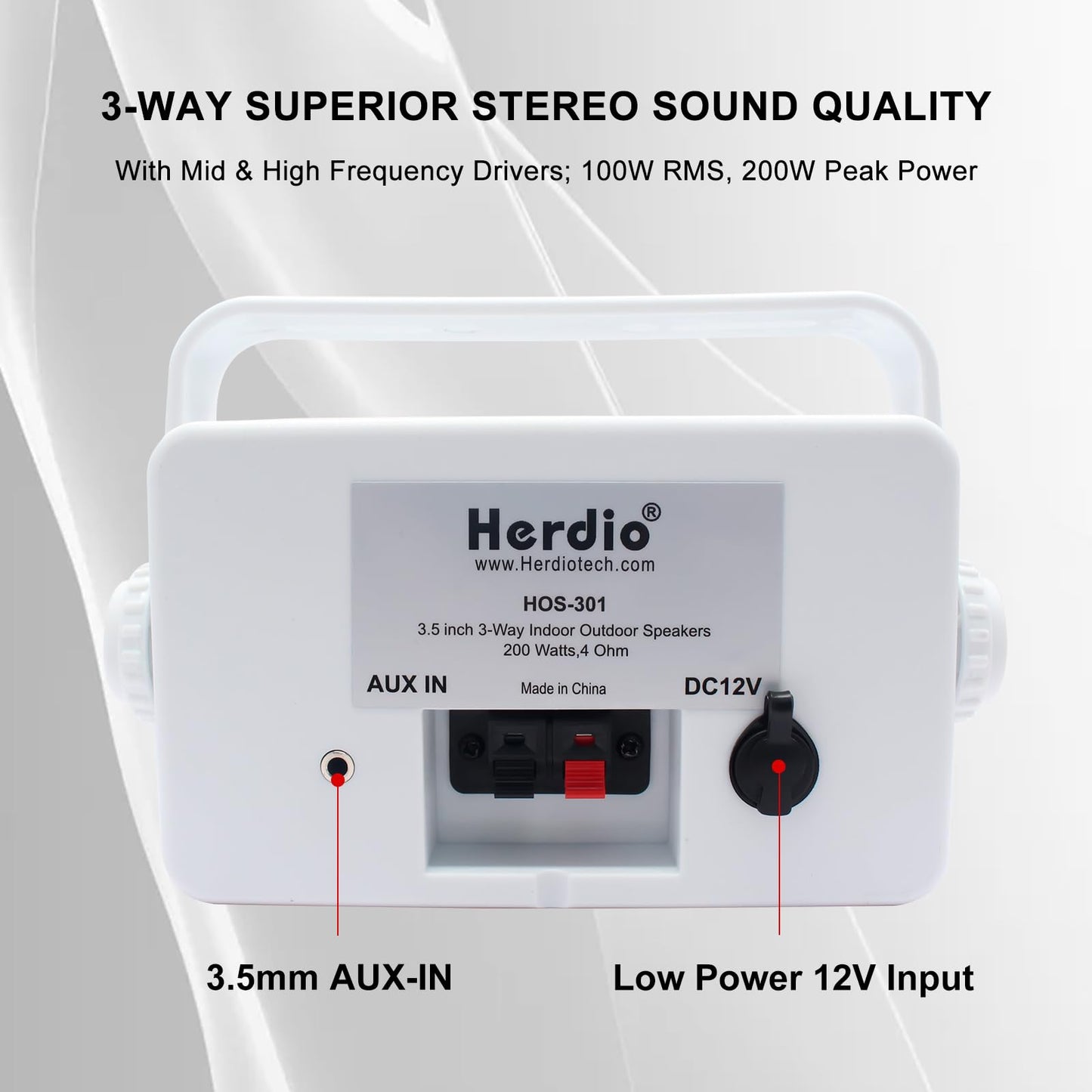 Herdio 3.5 Pulgadas Bluetooth Bocinas para Exterior, 200W Altavoces para Exteriores, Resistente al Agua, Adecuado para el hogar, Patio, Terraza,Patio Trasero (2 Altavoces,Blanco)