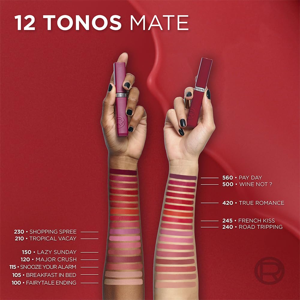 L'Oréal Paris, Infallible Le Matte Resistance, Labial Líquido Mate Larga Duración 16hr, Color Intenso con Ácido Hialurónico, Tono Wine Not? 500, 5ml