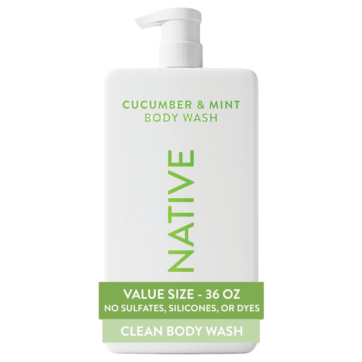 Native Body Wash for Women, Men | Sulfate Free, Paraben Free, Dye Free, with Naturally Derived Clean Ingredients, 36 oz bottle with pump - Pack of 1 (Cucumber & Mint)