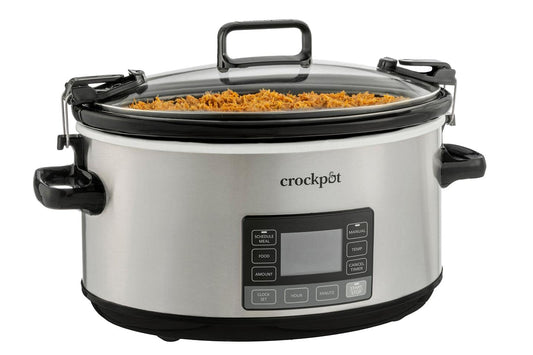 Crock-Pot - Olla de cocción lenta de 7 cuartos de galón, portátil programable con temporizador, tapa de bloqueo, acero inoxidable