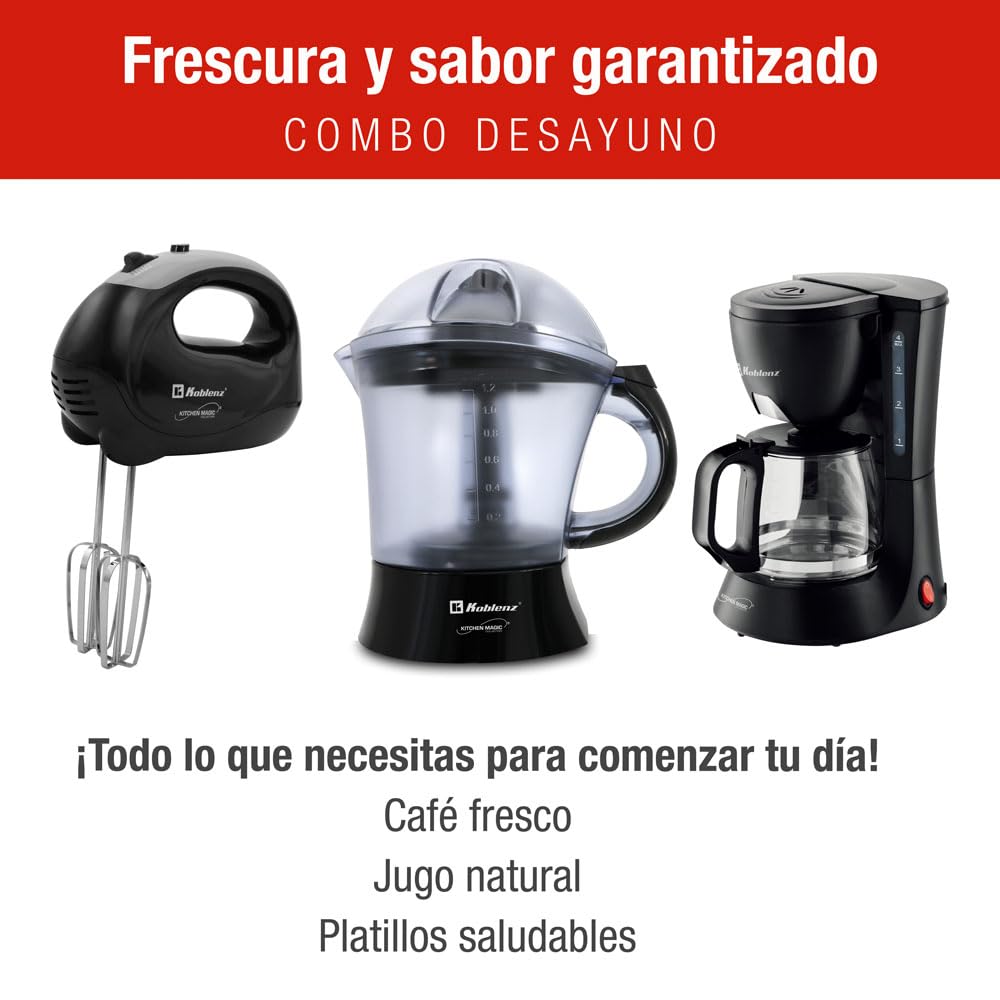 Electrodomésticos de Cocina Koblenz Rojo Combo de Iniciación con Cafetera de Goteo, Batidora de Mano y Exprimidor de Cítricos