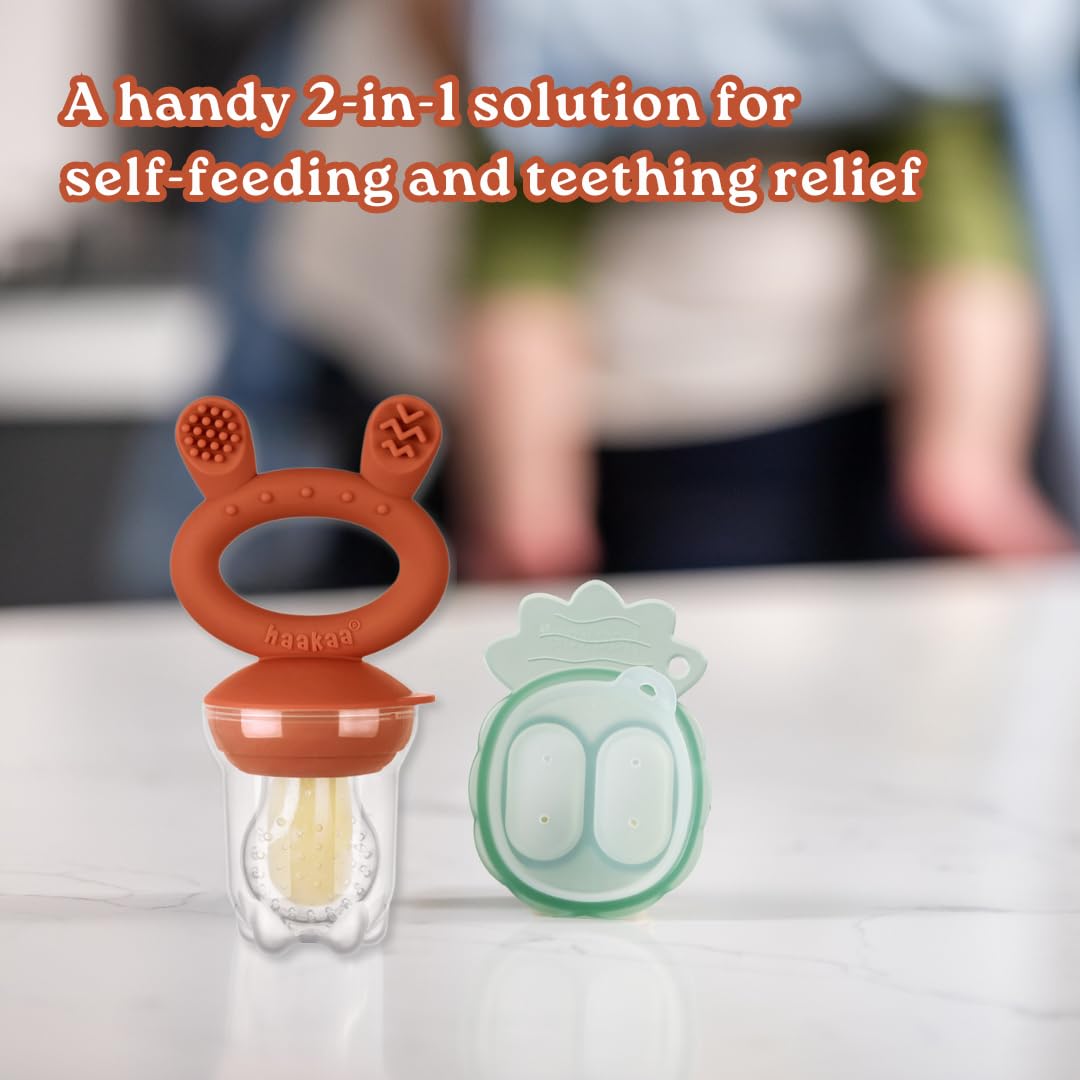 Haakaa Freeze-N-Feed Mini Combo – Alimentador para bebés – Bandeja de silicona para picar – Molde para paletas de leche materna – Ideal para autoalimentación y alivio de la dentición – 100% silicona