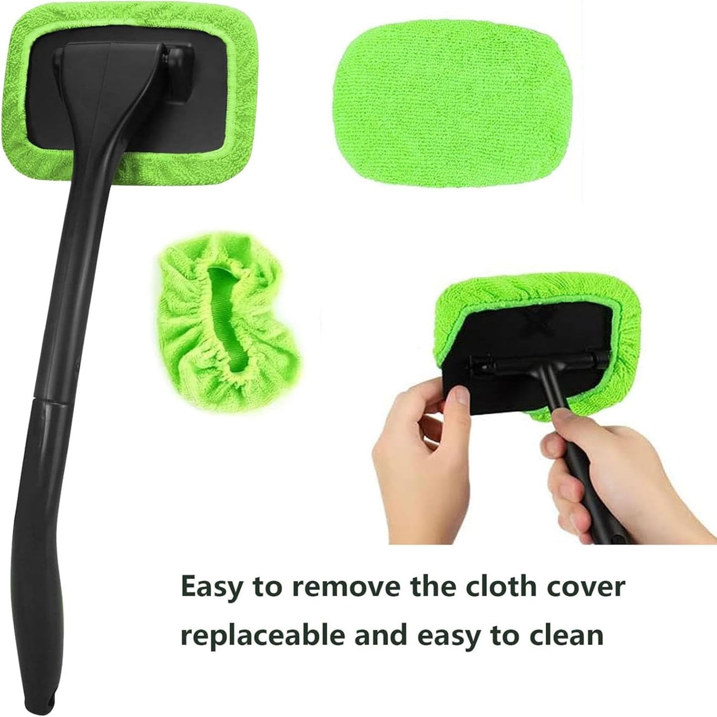 Herramienta de limpieza de parabrisas de coche, limpiador de parabrisas mejorado con 5 almohadillas de microfibra lavables y reutilizables y mango extensible para limpiaparabrisas automático (verde)