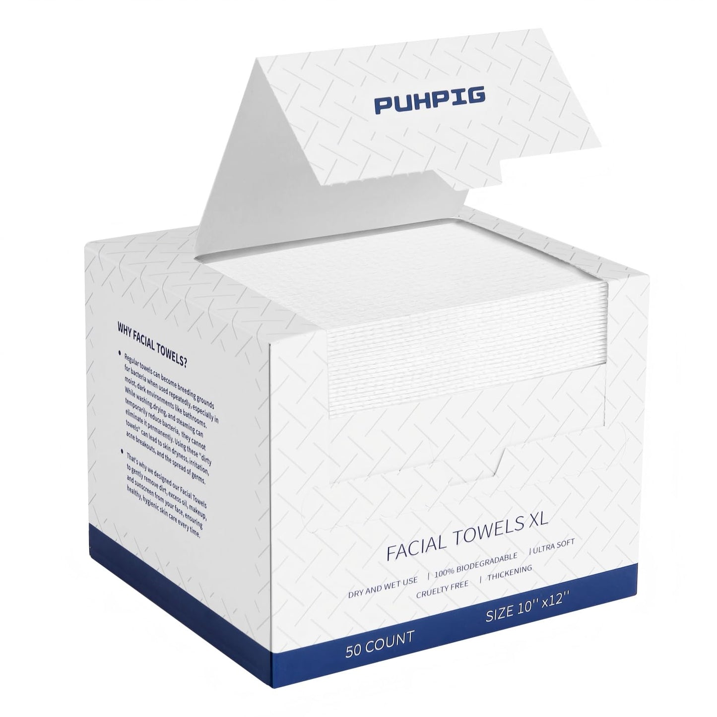 PUHPIG- Las toallas faciales desechables 100% veganas y libres de crueldad animal son súper suaves y gruesas. Toallas faciales de base biológica probadas y aprobadas por dermatólogos para pieles sen