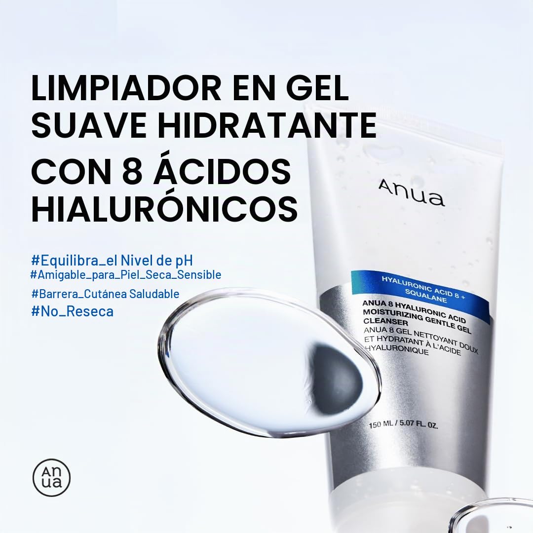 ANUA Moisturizing Gentle Gel Cleanser, Hyaluronic Acid, Squalane, Ceramide, Foaming Facial Korean Cleanser, pH Balance, Daily Hydrating Face Wash, Korean Skincare (150ml/5.07fl oz.)