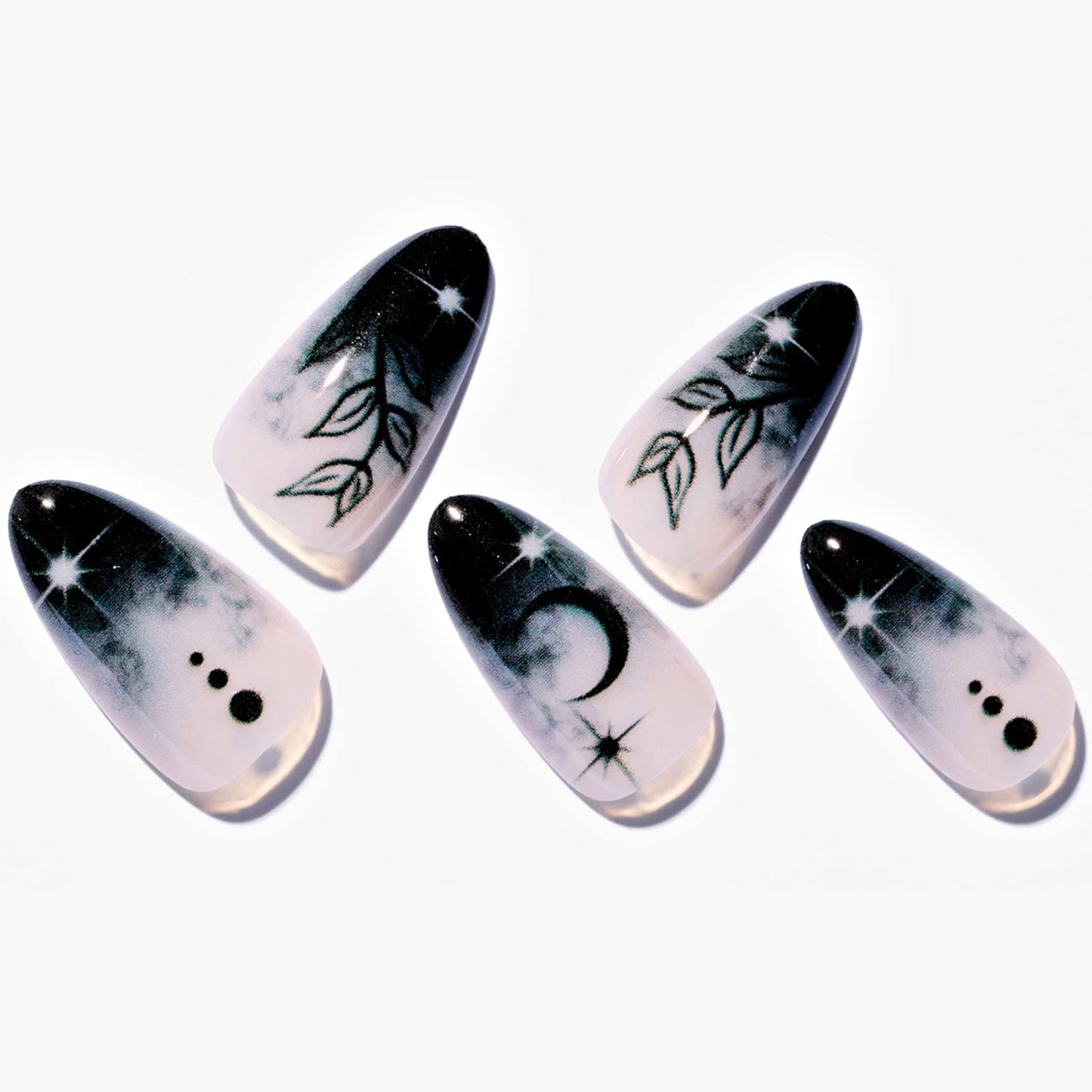 GLAMERMAID Presione En Las Uñas Medio Almendra, Halloween Gótico Negro Ombre Francés Punta Pegamento En Uñas de Gel, 24 Piezas Corto Stiletto Acrílico Uñas Postizas Kits Reutilizables Cubierta Complet