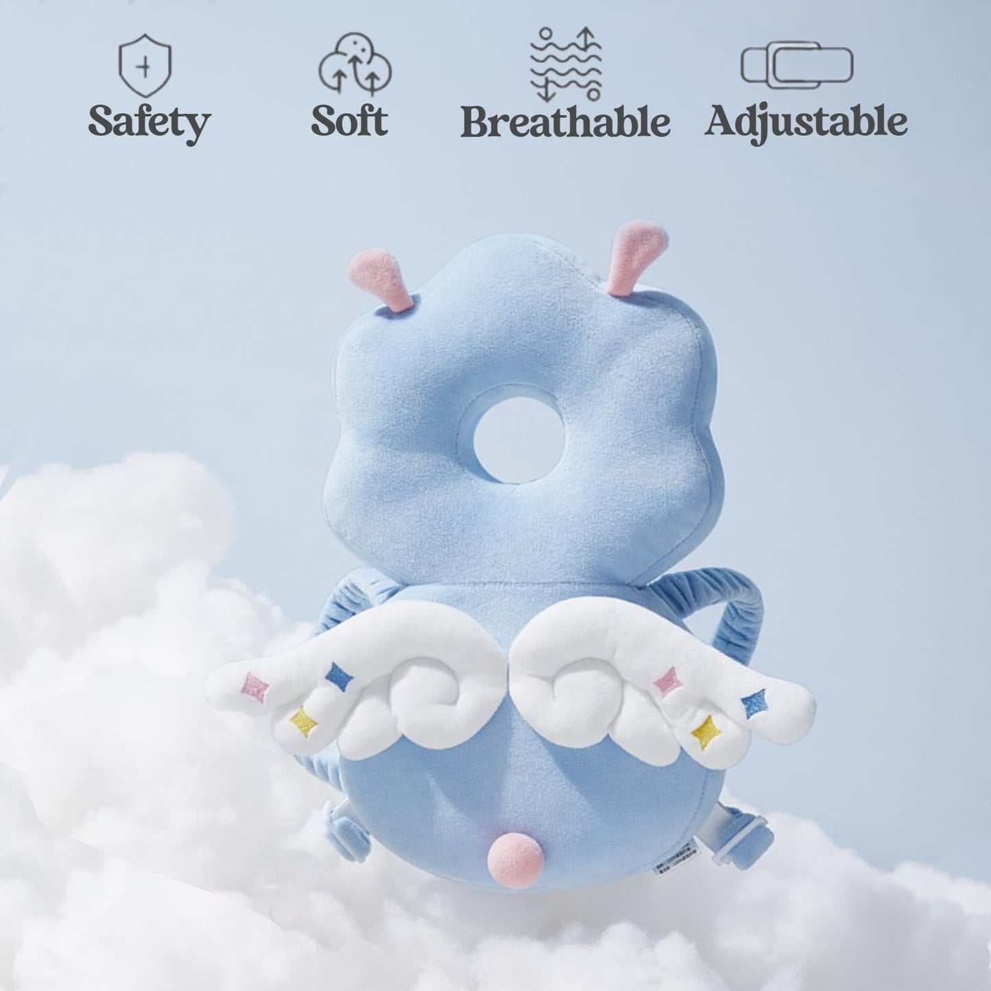 Mochila Ajustable para la Cabeza del Bebé Suave y Transpirable con Rodilleras Seguras