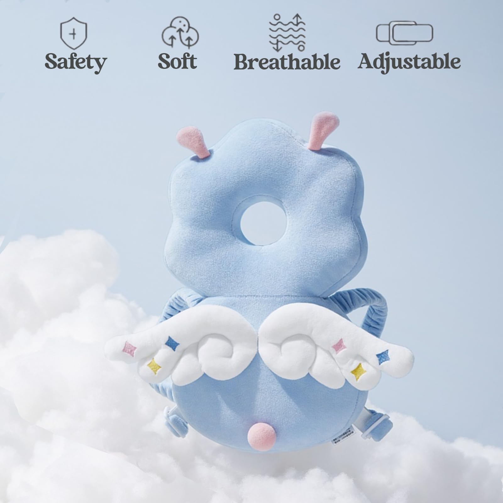 Mochila Ajustable para la Cabeza del Bebé Suave y Transpirable con Rodilleras Seguras