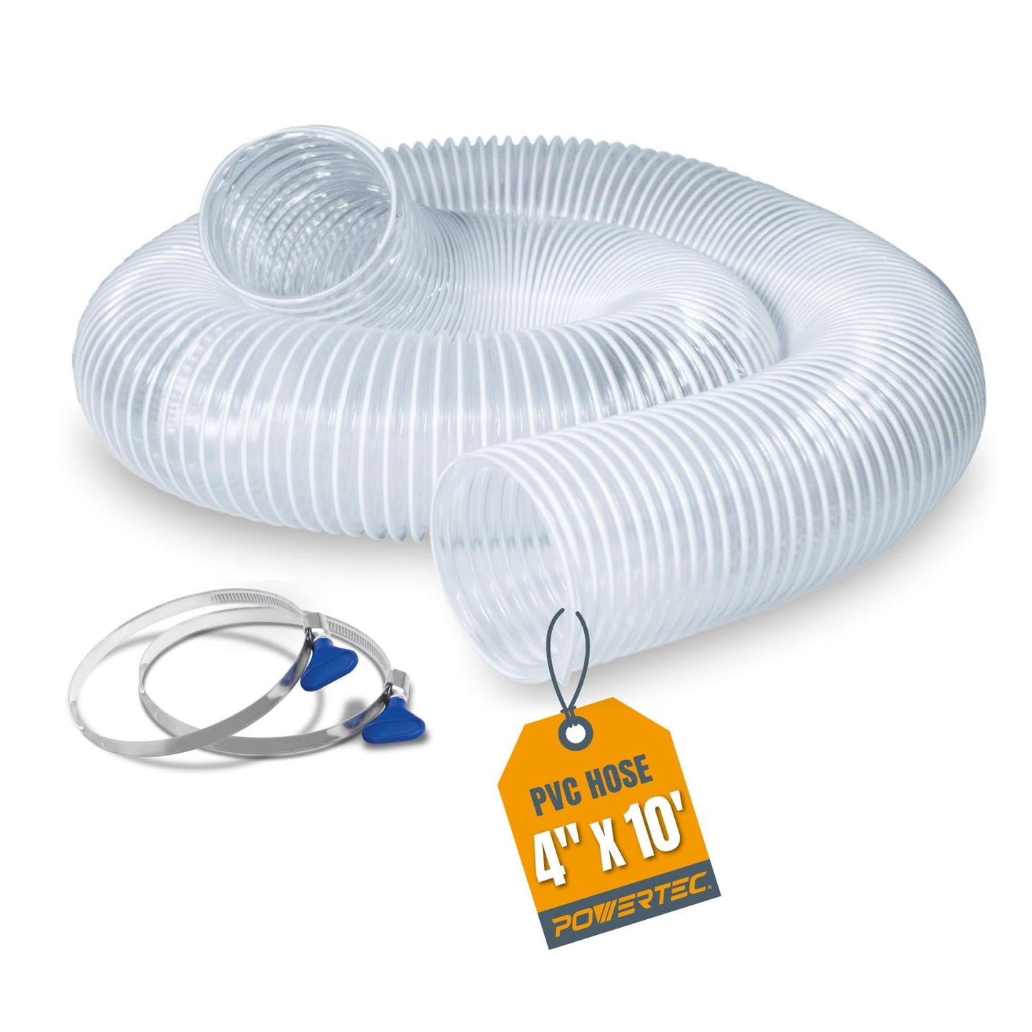 Manguera Flexible de Recolección de Polvo POWERTEC Transparente con Abrazaderas