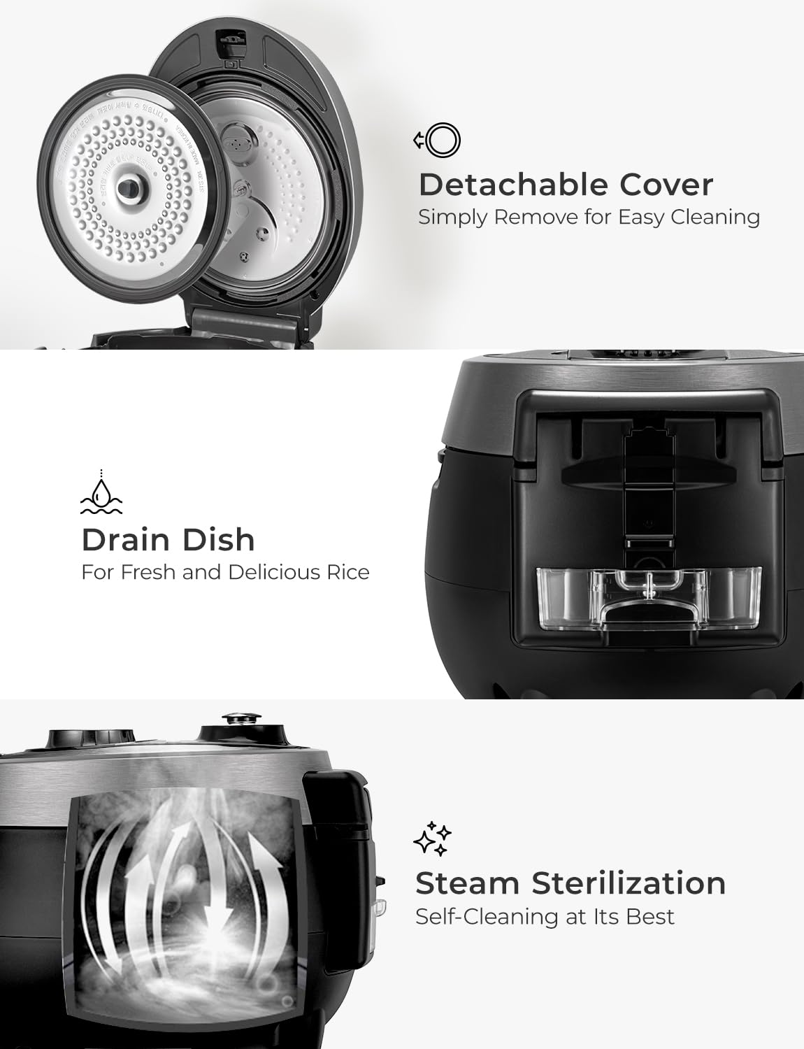 Cuckoo CRP-RT0609FB - 6 tazas, olla de arroz de doble presión y calentador - GABA, quemado, turbo - opciones de vapor de alta o sin presión - Fabricado en Corea - Negro