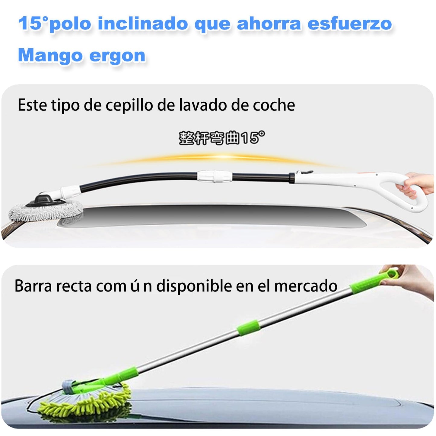 Cepillo para Lavar Carros, Kit de Limpieza para Auto, 55-120cm Barra de Limpieza, Retráctil y Giratorio, Cabezal de Cepillo Desmontable, Diseño Antideslizante, Disponible para Familias de Automóviles