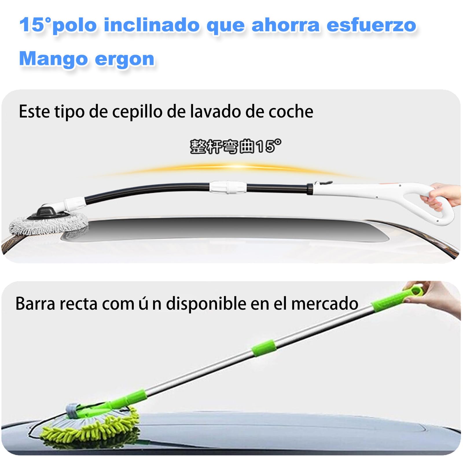 Cepillo para Lavar Carros, Kit de Limpieza para Auto, 55-120cm Barra de Limpieza, Retráctil y Giratorio, Cabezal de Cepillo Desmontable, Diseño Antideslizante, Disponible para Familias de Automóviles
