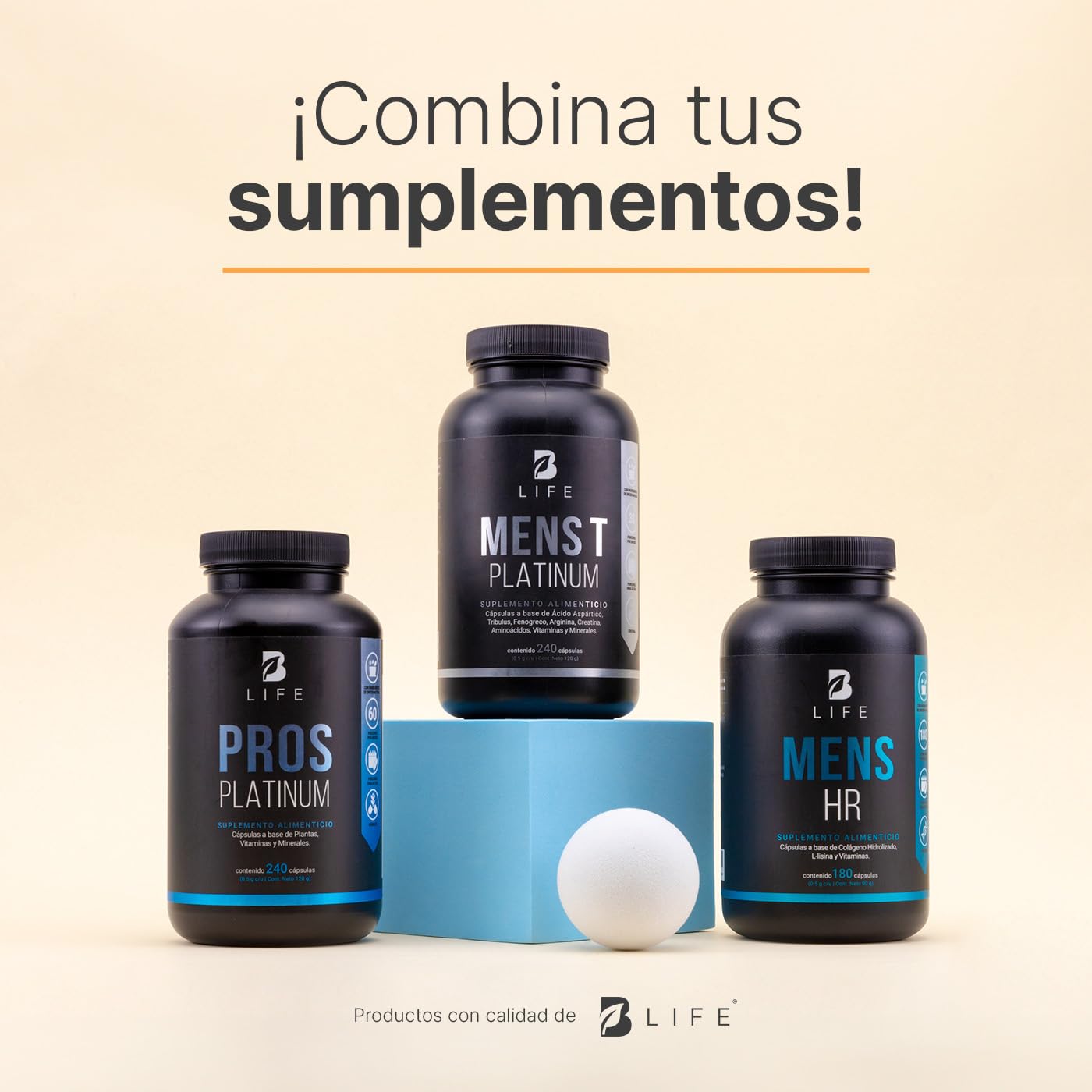 Fórmula de Ciruelo Africano, Selenio, Cúrcuma, Zinc, Semilla de Calabaza y D3. Ingredientes Naturales con 2000 mg por porción y 240 caps. Pros Platinum B Life.
