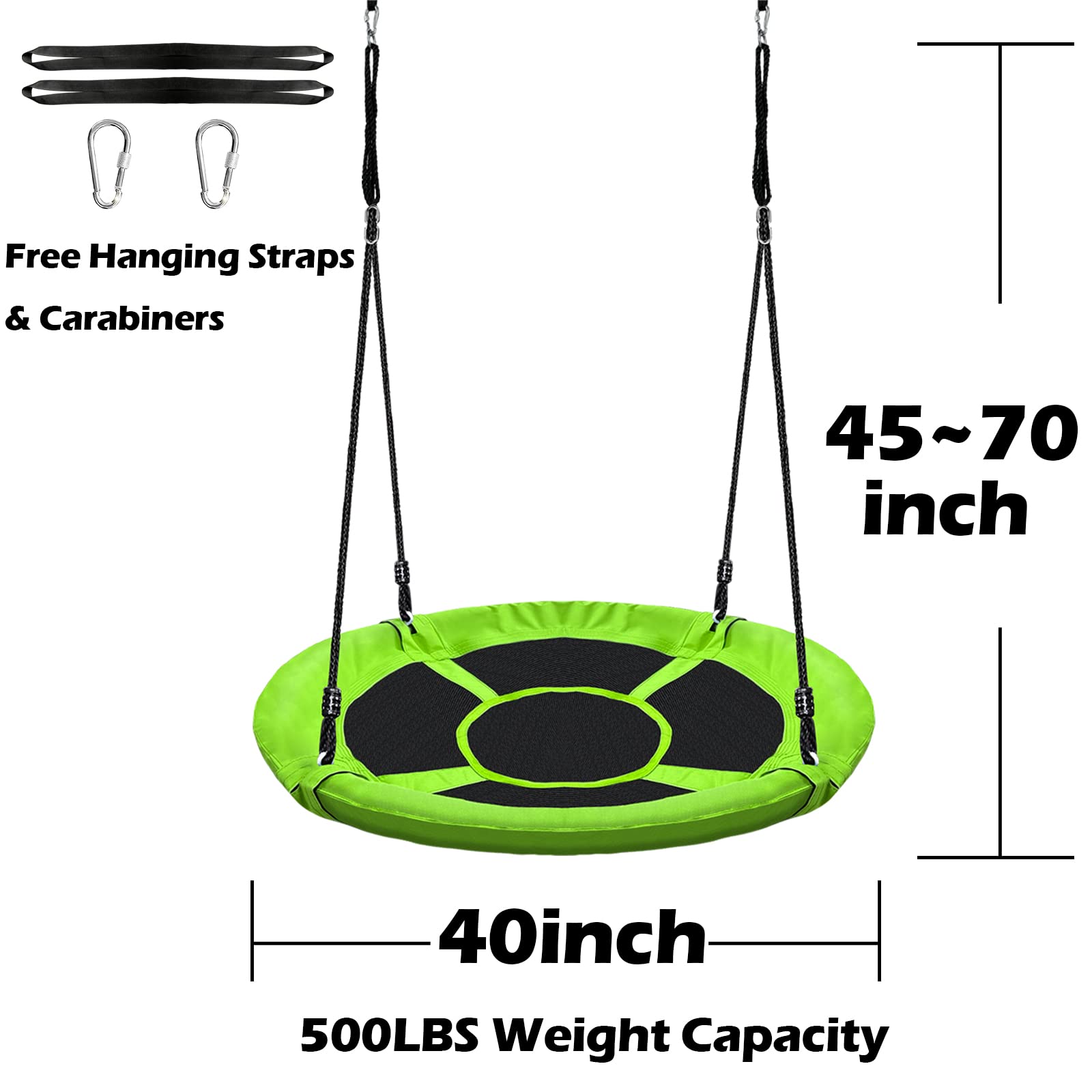 Columpio de árbol de platillo de 40 pulgadas para niños, capacidad de peso de 500 libras, asiento de plataforma impermeable con cuerdas ajustables para niños, parque infantil, actividades al aire
