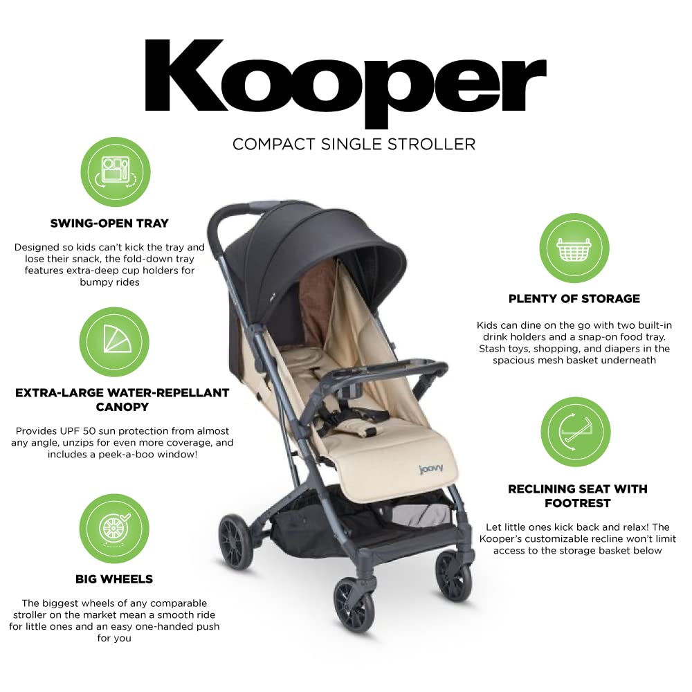 Joovy Stroller, Lightweight Travel Fold With Tray, Carriola Ligero Plegable Compacto Bebés Niños, Arena, 1 Count Pack Of