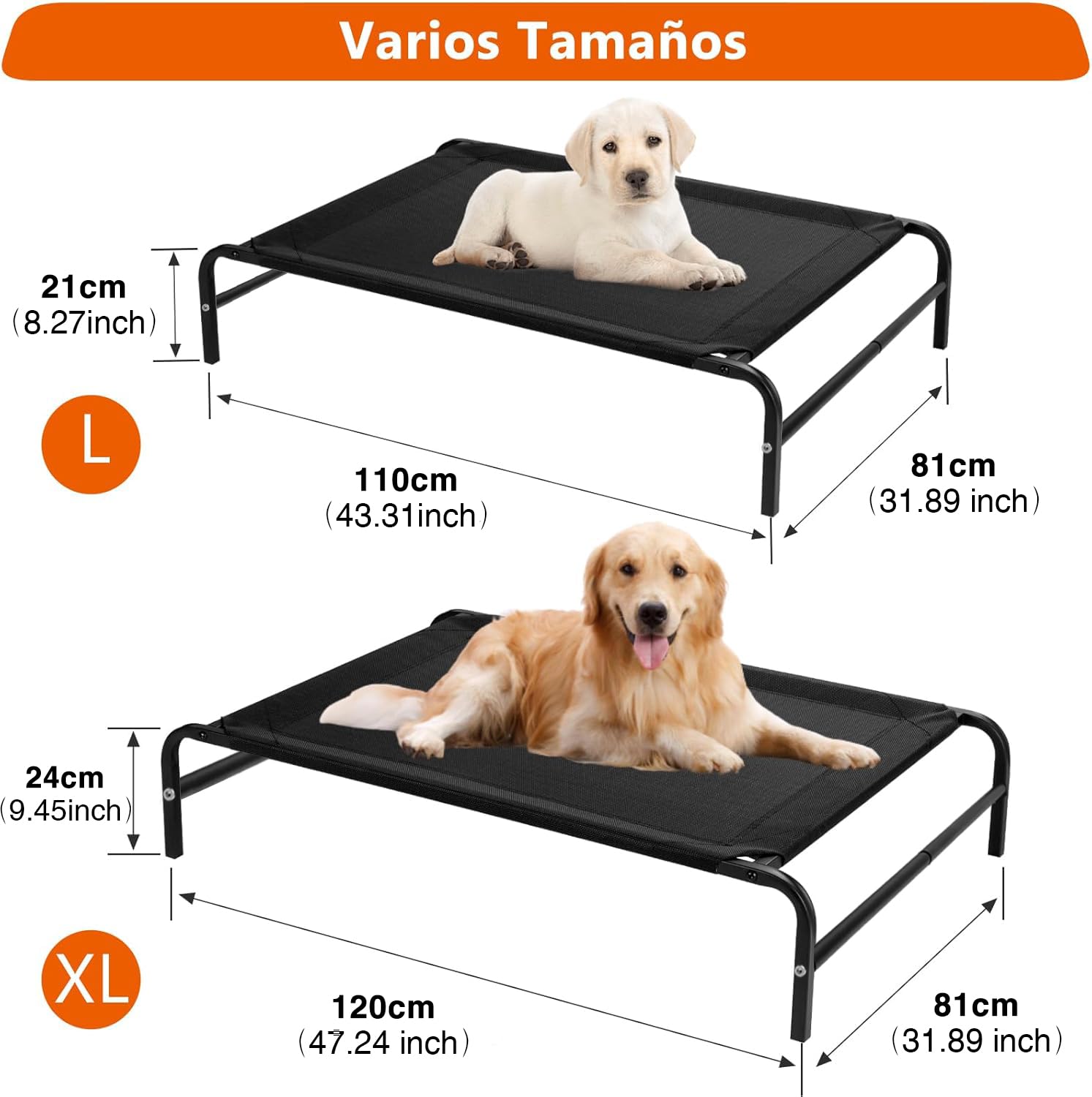 Cama para Perro, Cama Elevada para Perro con Malla Transpirable y Lavable, Portátil Camas para Perros Extra Grande Para Uso Interior y Exterior, Apto para Todo Tipo de Mascotas, Antideslizante (L)