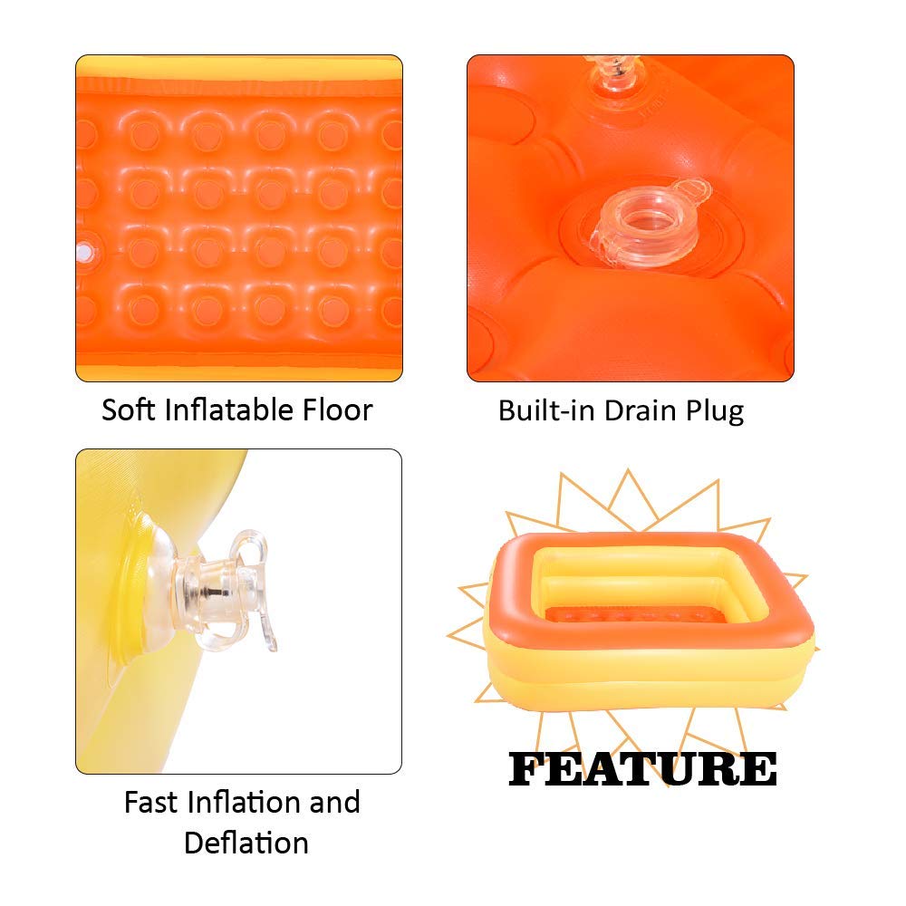 HIWENA Piscina inflable para niños, 45 "Orange Kids Pool Summer Water Diversión Bañera con fondo suave inflable