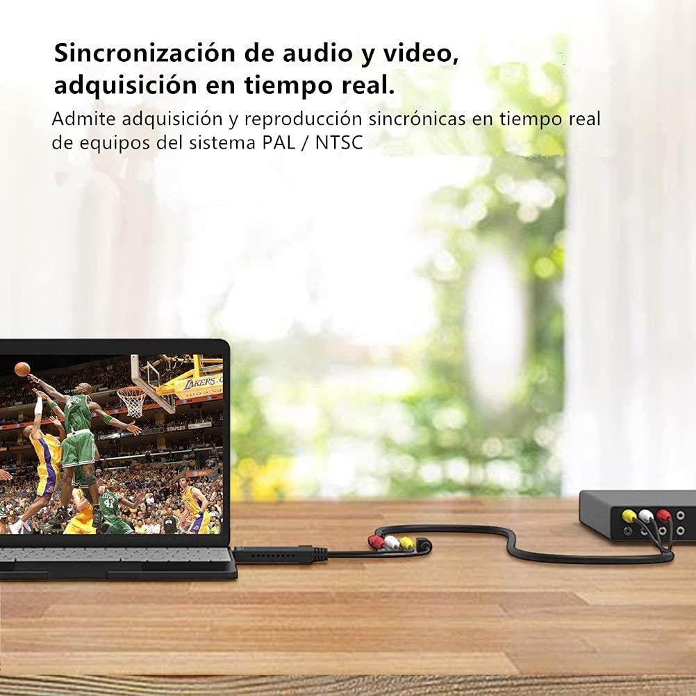 Dispositivo de tarjeta de captura de video, convertidor de audio / video USB 2.0: digitalice y edite video desde cualquier fuente analógica, incluidos VCR, VHS, DVD Adaptador USB2.0 Audio Grabber VHS VCR Convertidor de TV a DVD para PC con Windows