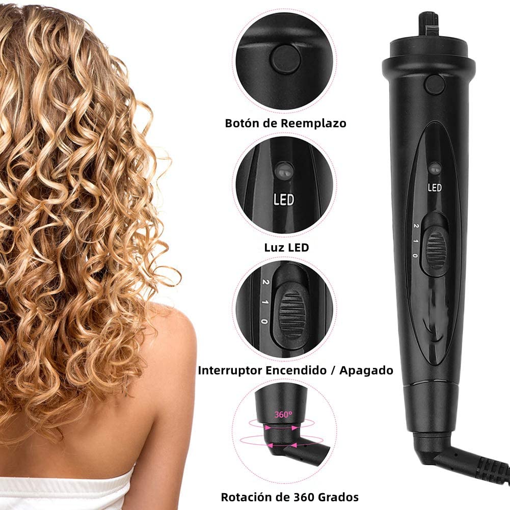 Rizador de Cabello, 3 en 1 Pinzas Rizadoras con Guantes, Rizador de Pelo de Cerámica Ajustable con Peines y Clips Juego de varillas de rizador de pelo con LED de Temperatura Ajustable para Cabello Largo y Corto Herramientas de Peinado