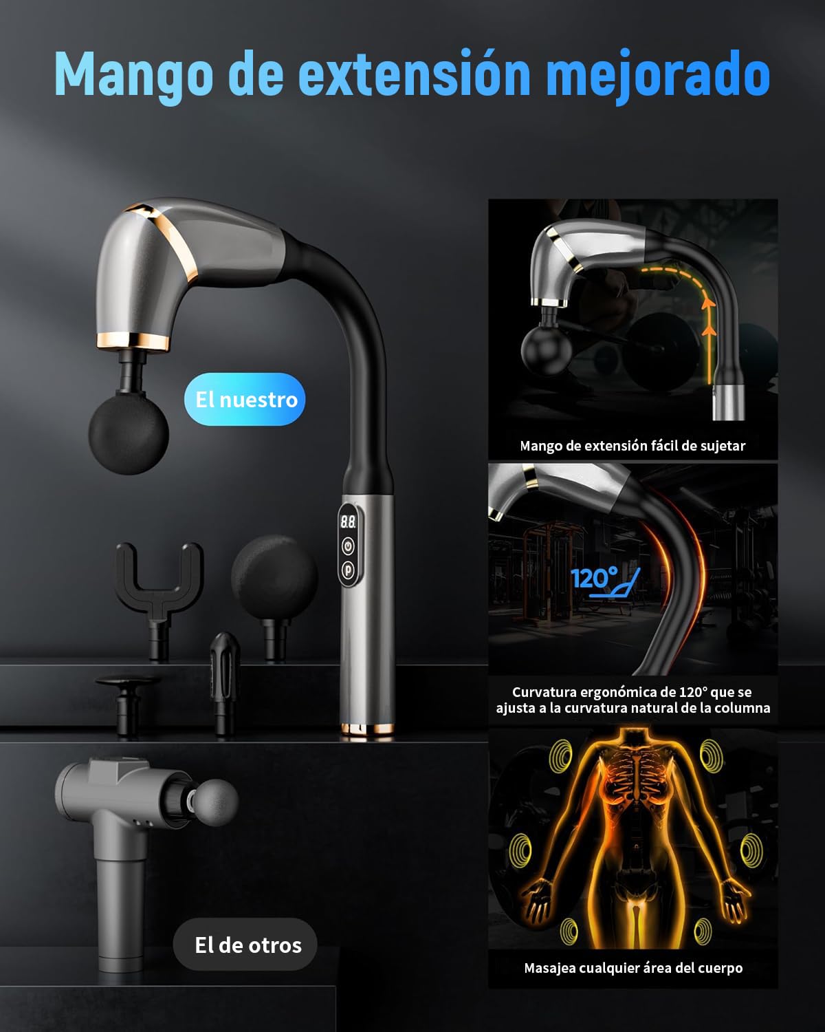 Masajeador de Espalda, Pistola de Masaje Muscular Portátil, Mini Pistola Masajeadora Muscular, Ajustable para Masaje de Tejido Profundo, Massage Gun para Fisioterapia y Relajación Muscular