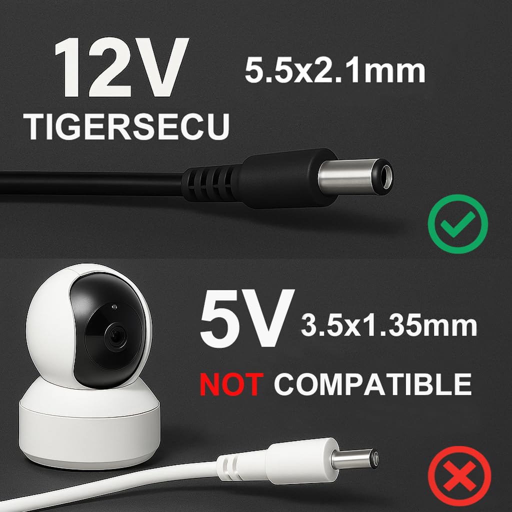 TIGERSECU Adaptador de Corriente para Cámara de Seguridad y DVR con Divisor de Corriente de 9 Vías, Fuente de Alimentación de 12V 8A 100V-240V 2.1x5.5mm, Compatible con DVR y Cámaras IP, BNC y PTZ