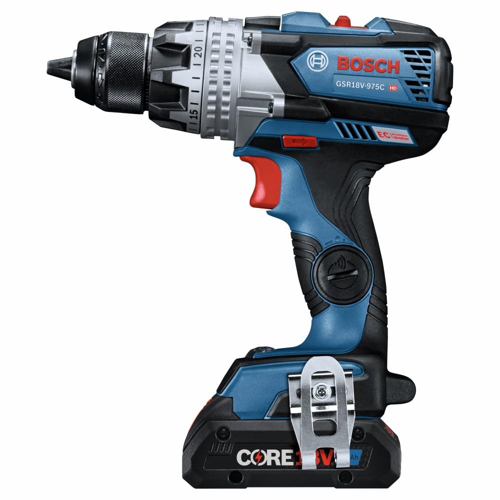 BOSCH GSR18V-975CB25 18V sin escobillas conectado, listo para 1/2 pulgadas. Kit de taladro/driver con (2) baterías de alimentación avanzadas CORE18V 4Ah
