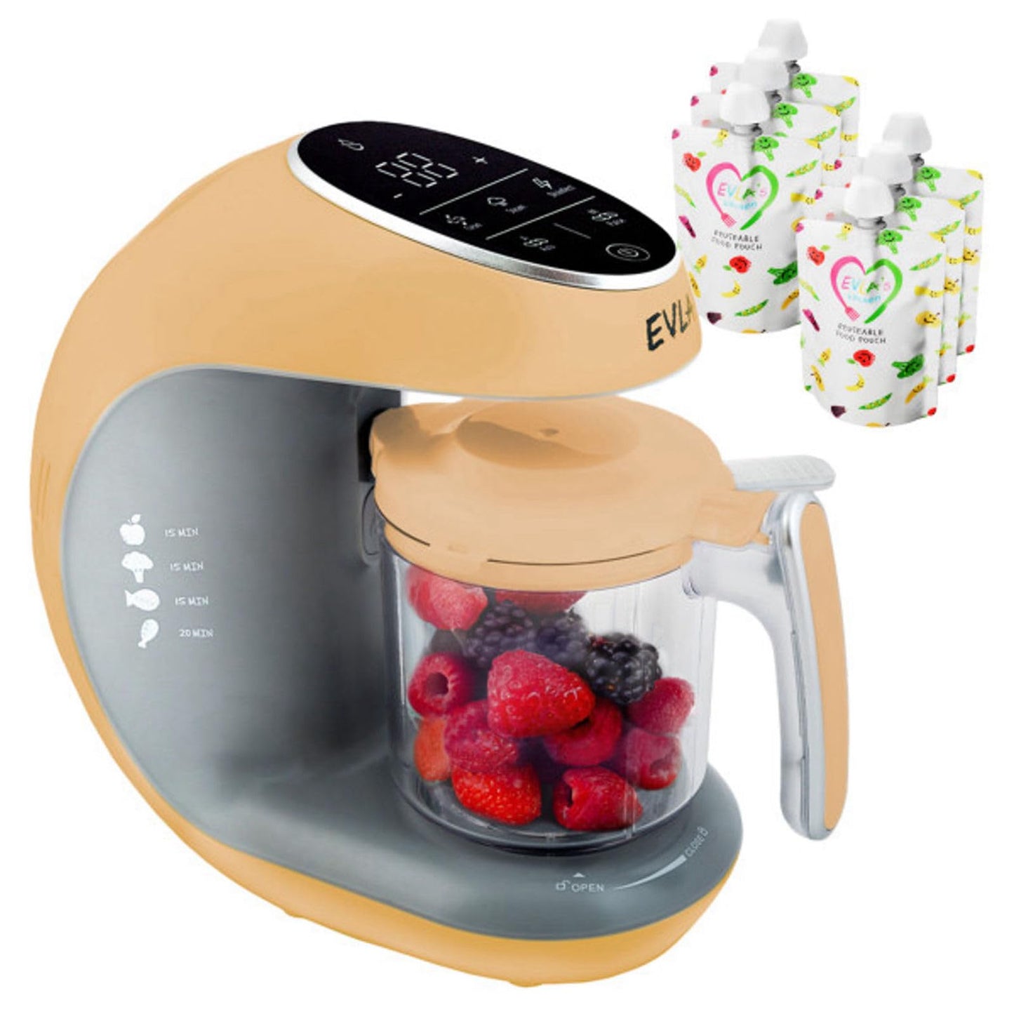 EVLA'S - Fabricante de alimentos para bebés, comida casera saludable para bebés en minutos, vaporizador, licuadora, procesador de alimentos para bebés, control de visualización táctil, incluye 6