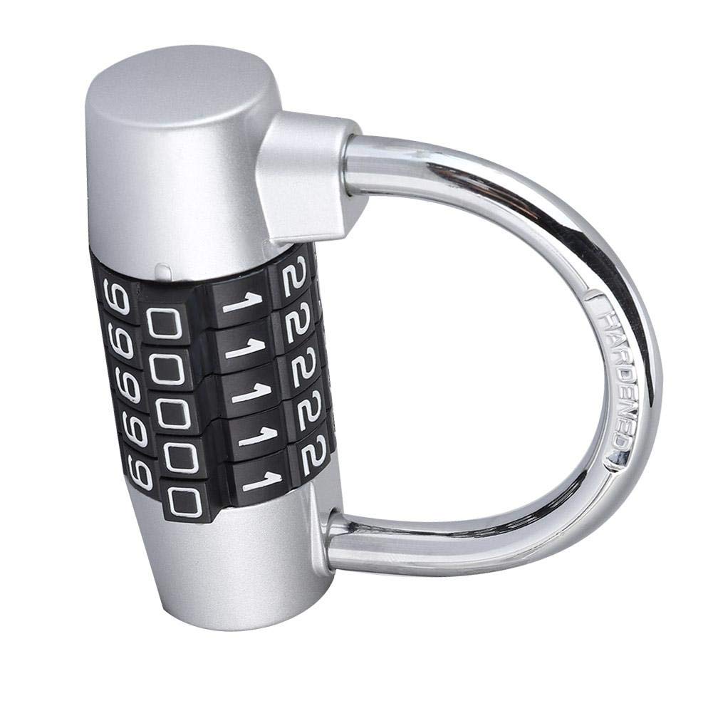 Candado de 5 dígitos, Cerradura de casillero Aleación de zinc, U forma de Cerradura Combinación de Puerta Maleta para gimnasio, Escuela, Hogar, Oficina, Viajes, Gabinete, Bicicleta(Plateado)