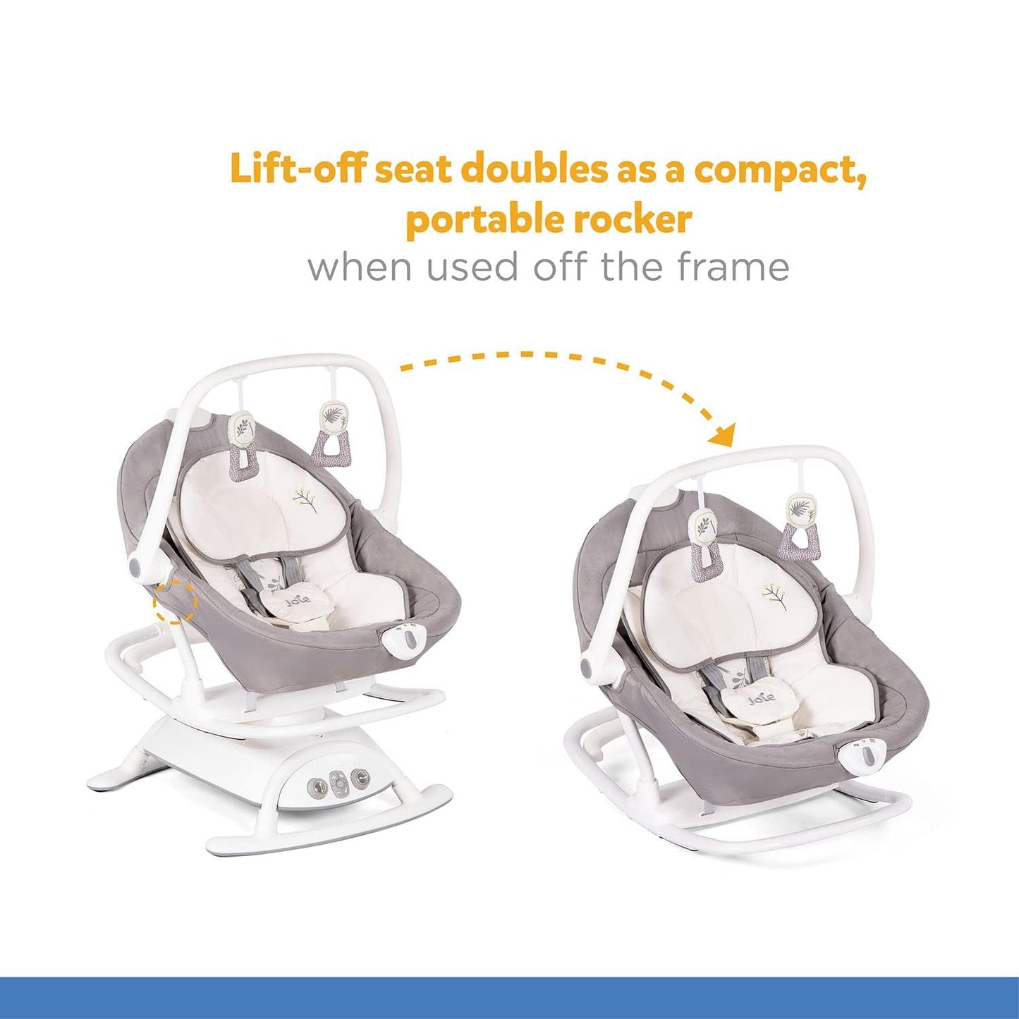 Joie Columpio Portatil para Bebe Sansa, Cuna Mecedora con Giro de 90°, Silla Mecedora Reclinable con 3 Posiciones y Vibracion Calmante, Bouncer Electrico para Bebe