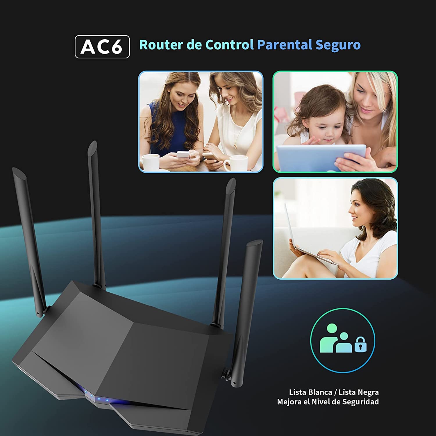 Router WiFi Tenda Negro AC1200 Doble Banda con 4 Antenas Externas