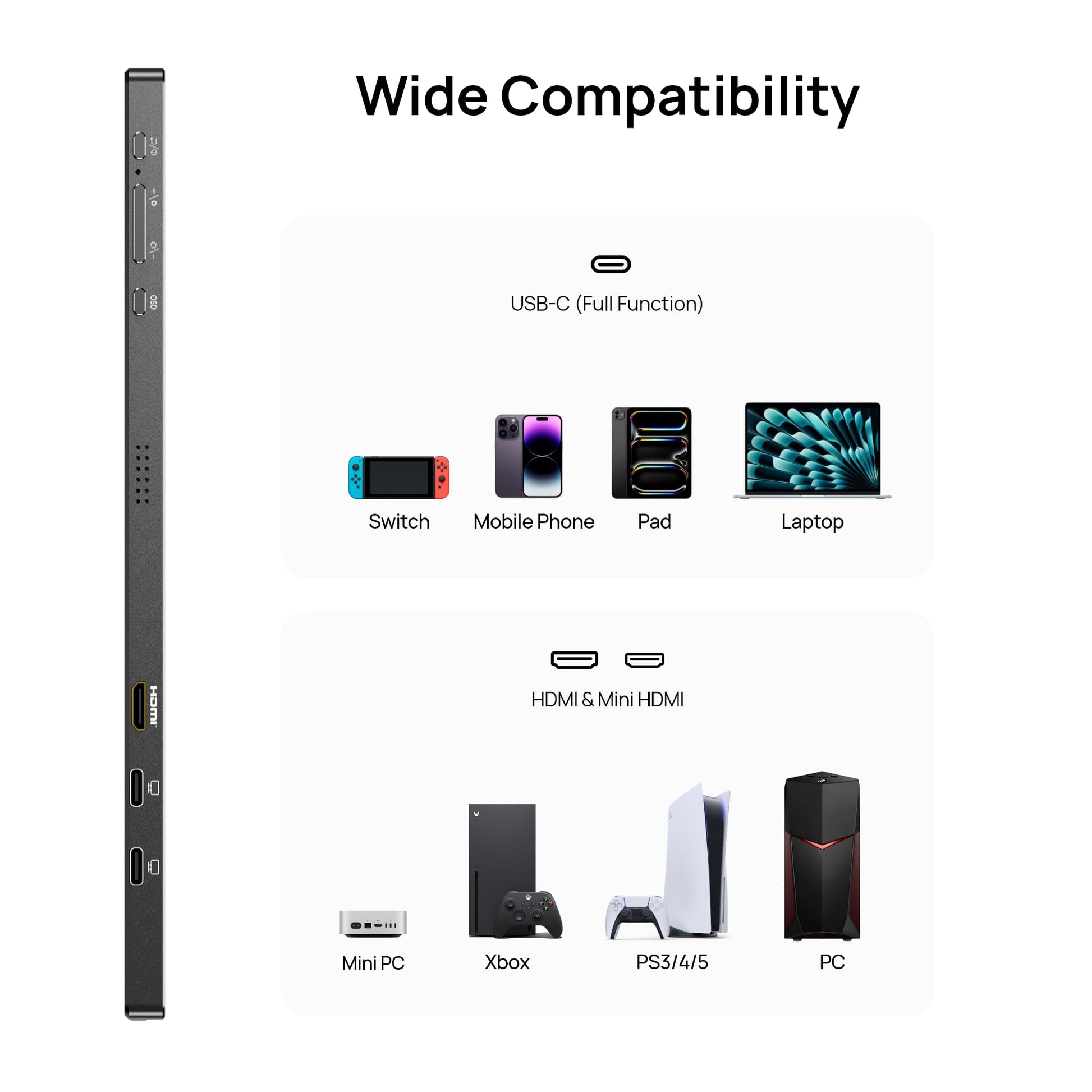 ARZOPA Monitor Portátil 17.3", 1080P FHD 103% sRGB IPS Monitor Portátil Monitor Gaming Soporte Integrado HDMI USB C Pantalla Externa con Altavoces Duales para PC Mac Teléfono Xbox Switch PS5 - A1M