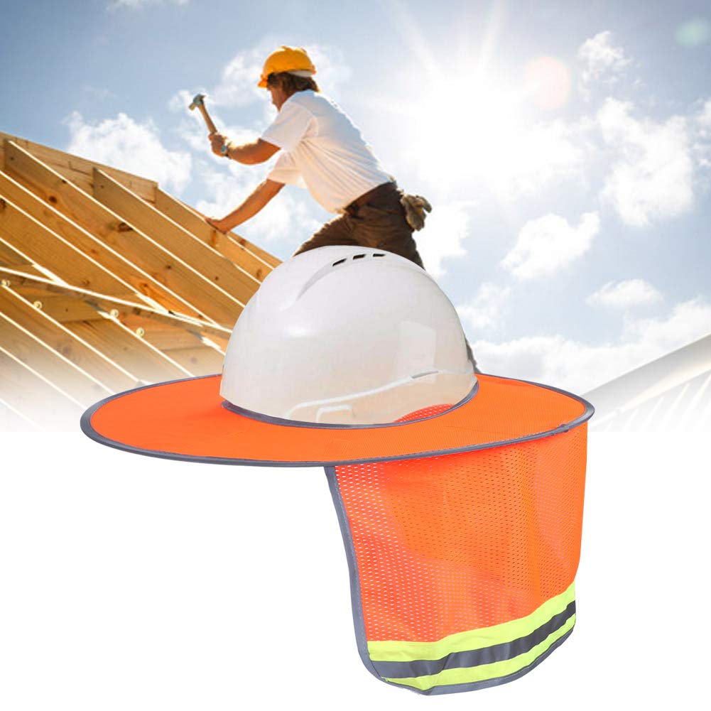 Haofy Casco de Verano al Aire Libre Sombrilla Protector Solar Transpirable Casco de Seguridad Sombra ala Completa Malla Cuello Cubierta Protectora Escudo Casco Sombra Naranja