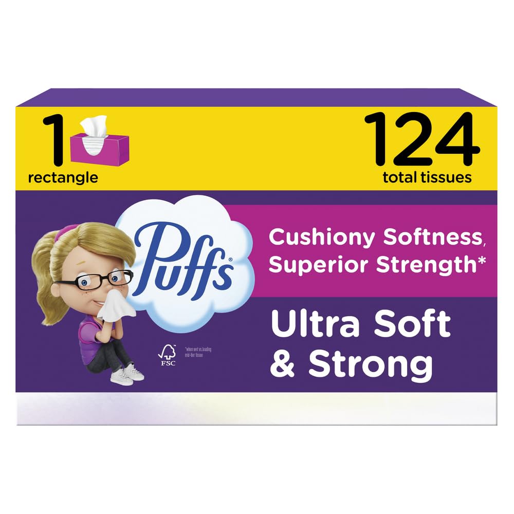 Puffs Pañuelos faciales ultra suaves y fuertes, 124 unidades