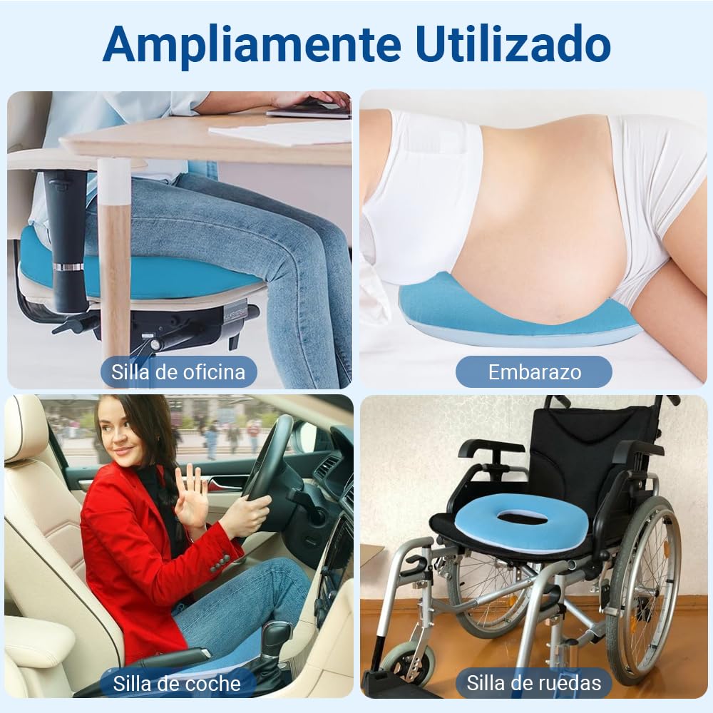 BILIBON Cojín para Hemorroides de Donut, Almohada para Silla de Ruedas, Diseño de Doble Cara de Seda Helada y Gamuza, Hueco y Transpirable, Alivia El Dolor De Espalda y Coxis, Hemorroides, Ciática