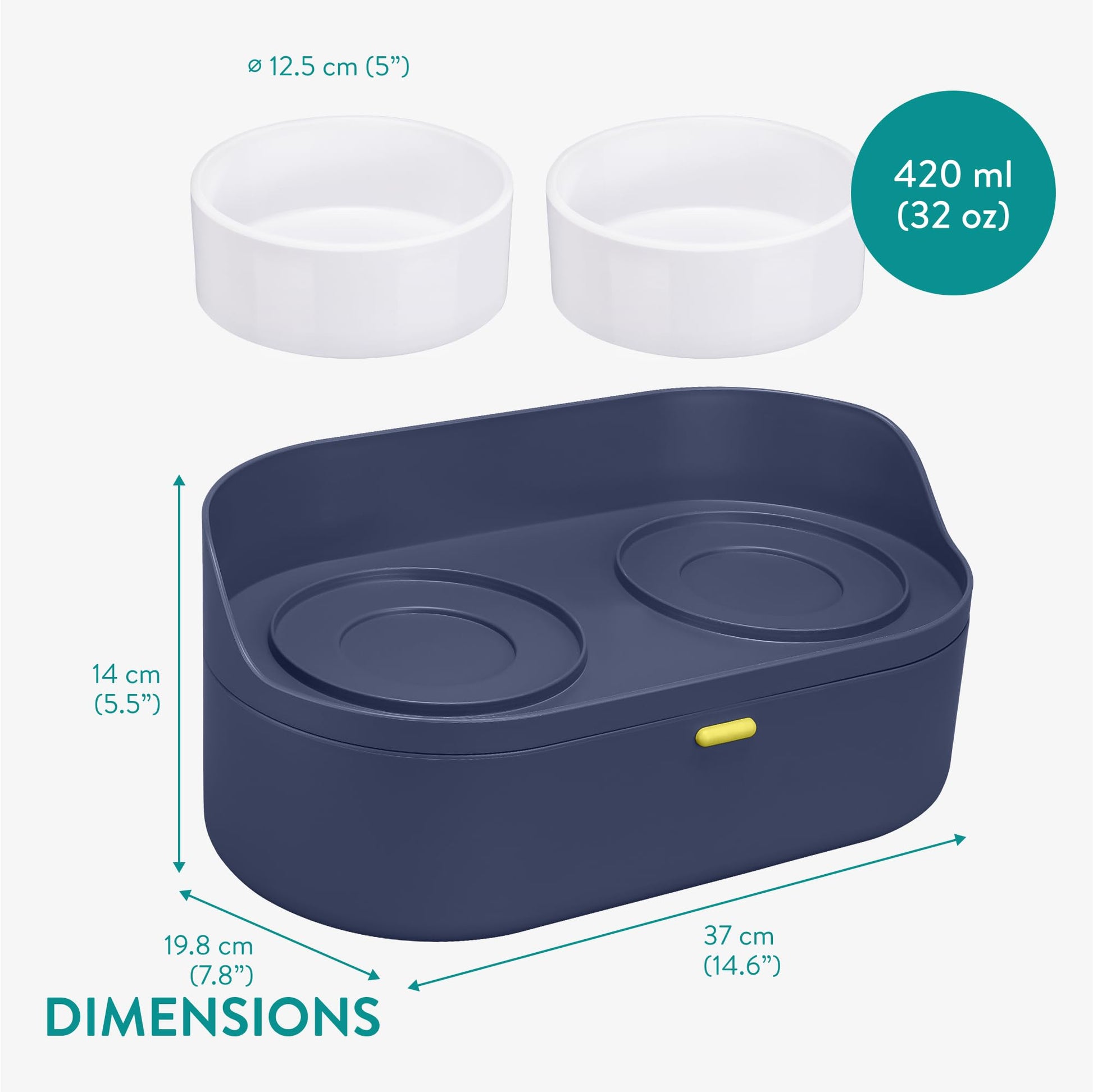 Set de Comederos Elevados Navaris Azul Marino con Soporte para Mascotas 2x Tazones 2,3 Litros para Perros y Gatos