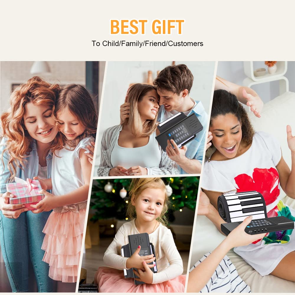 KONIX - Piano enrollable de 88 teclas, teclado portátil recargable actualizado, 128 ritmos, 128 tonos, piano de teclado desplegable con visualización LED, función MIDI, el mejor regalo para niños y principiantes